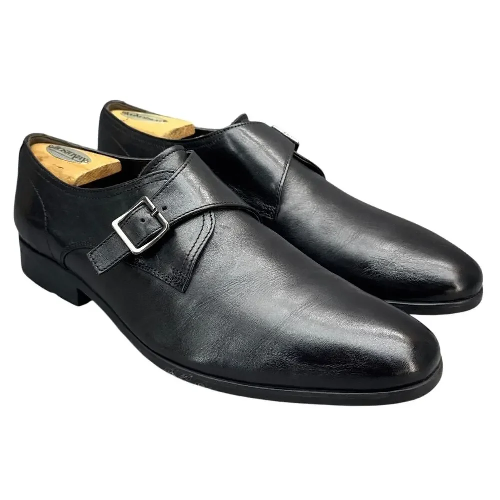 Clarks TOR Ltd England Black Leather Monk Strap Almond Toe Dress Loafer Men 10.5